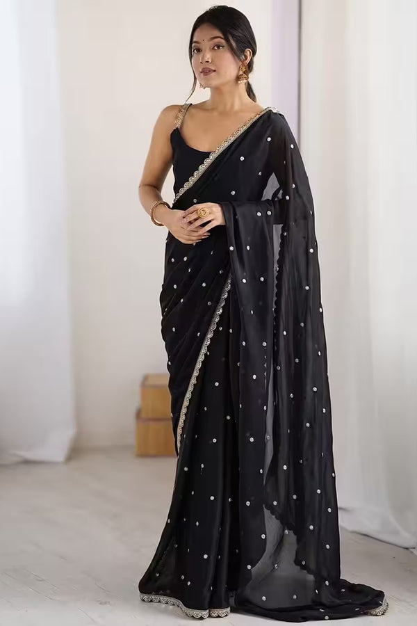 Pure Georgette Embellished Saree with Sequin Border