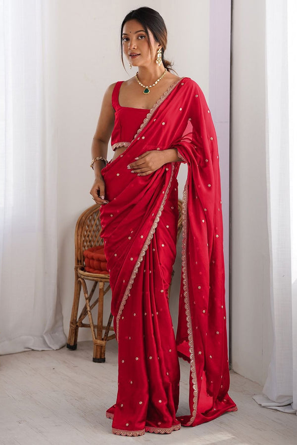 Pure Georgette Embellished Saree with Sequin Border