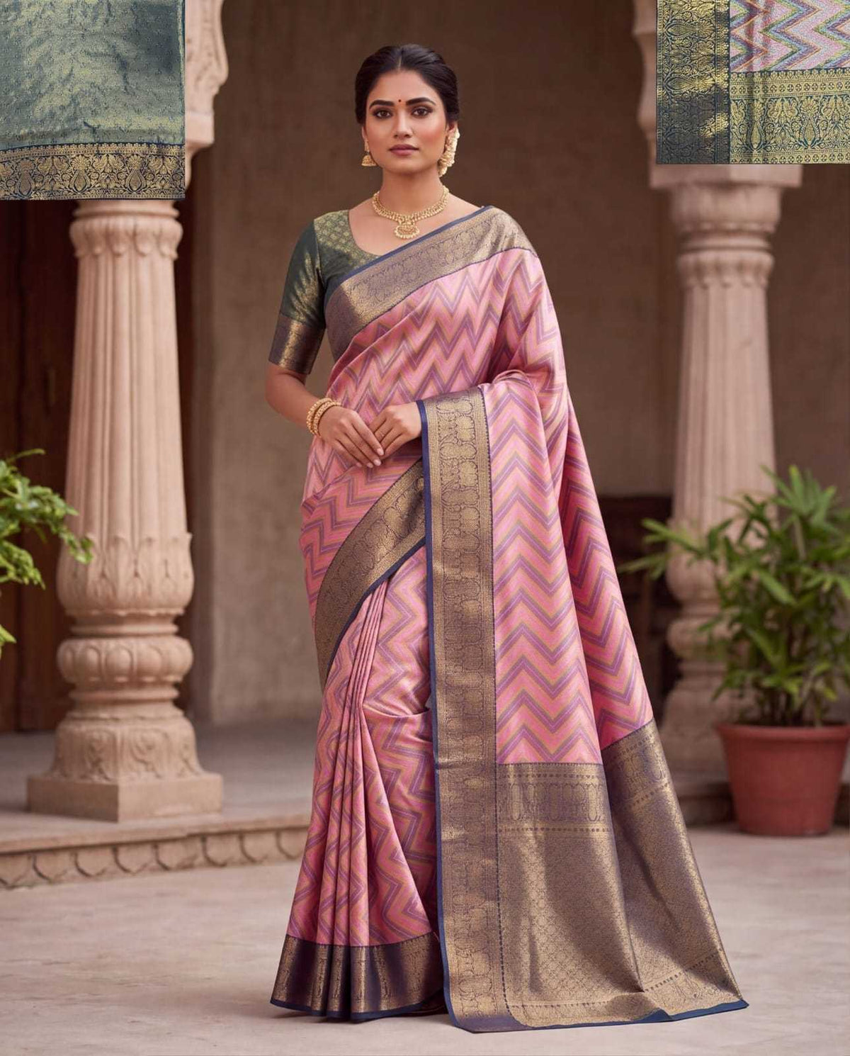 Zig Zag Jacquard Weave Kanjivaram Silk Saree - Image 5