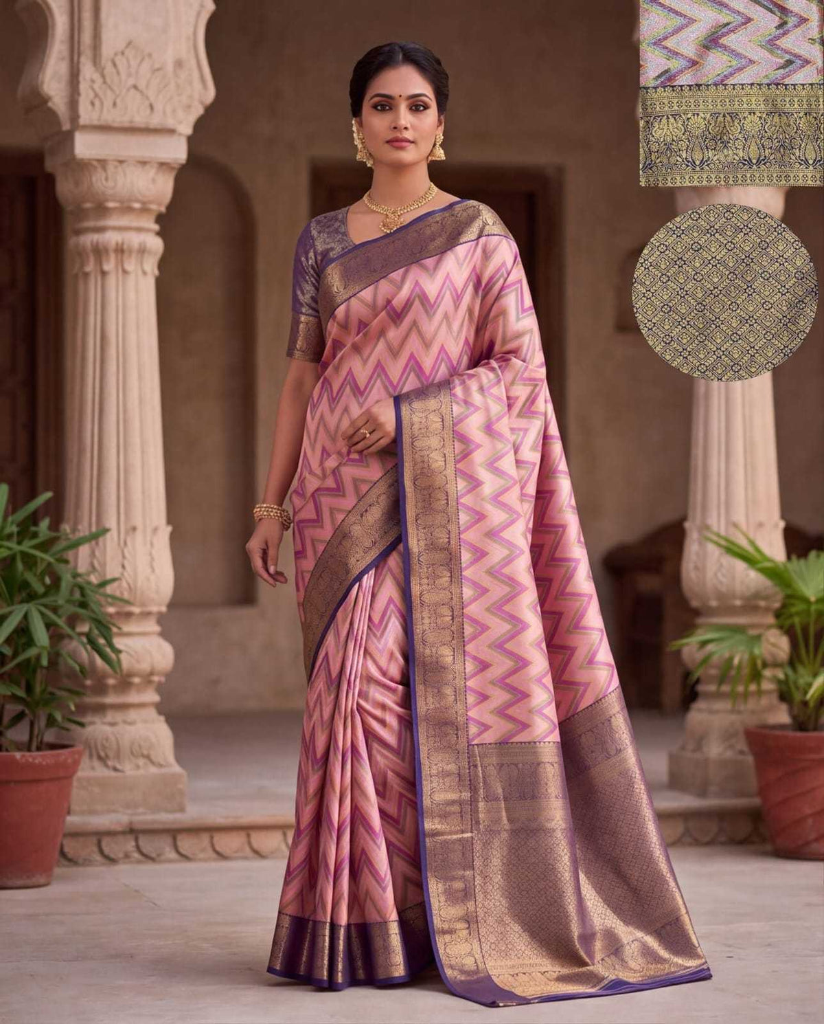 Zig Zag Jacquard Weave Kanjivaram Silk Saree - Image 9