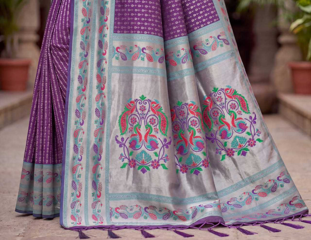 Paithani Soft Silk Saree with zari stripes and rich pallu - Image 2
