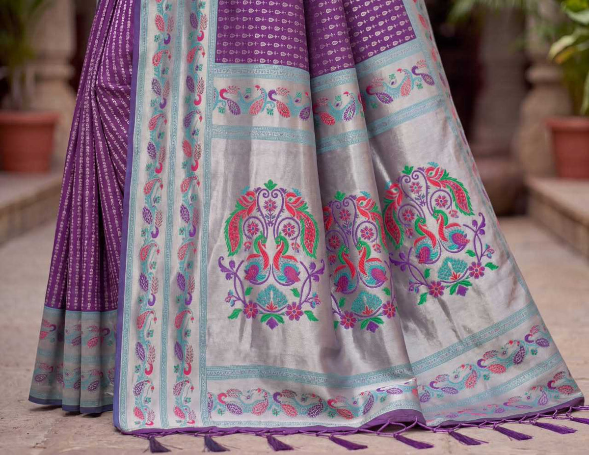 Paithani Soft Silk Saree with zari stripes and rich pallu - Image 2