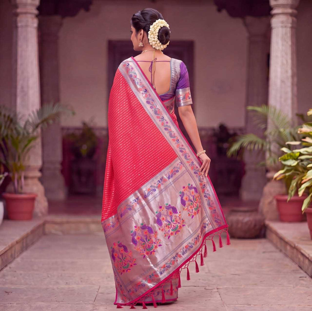 Paithani Soft Silk Saree with zari stripes and rich pallu - Image 11