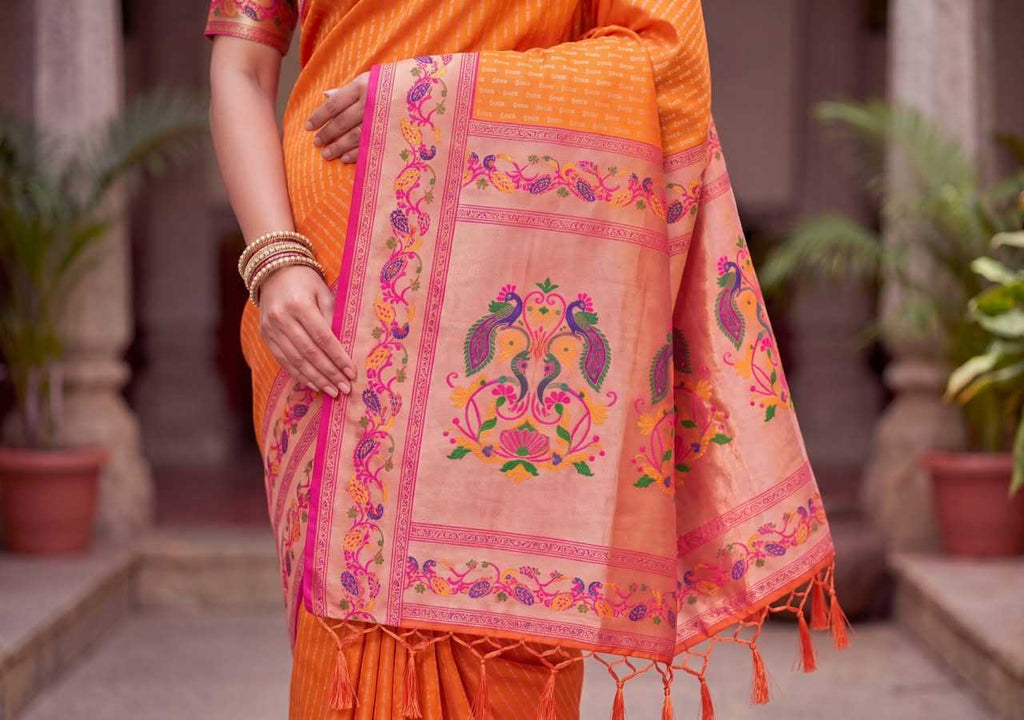 Paithani Soft Silk Saree with zari stripes and rich pallu - Image 6