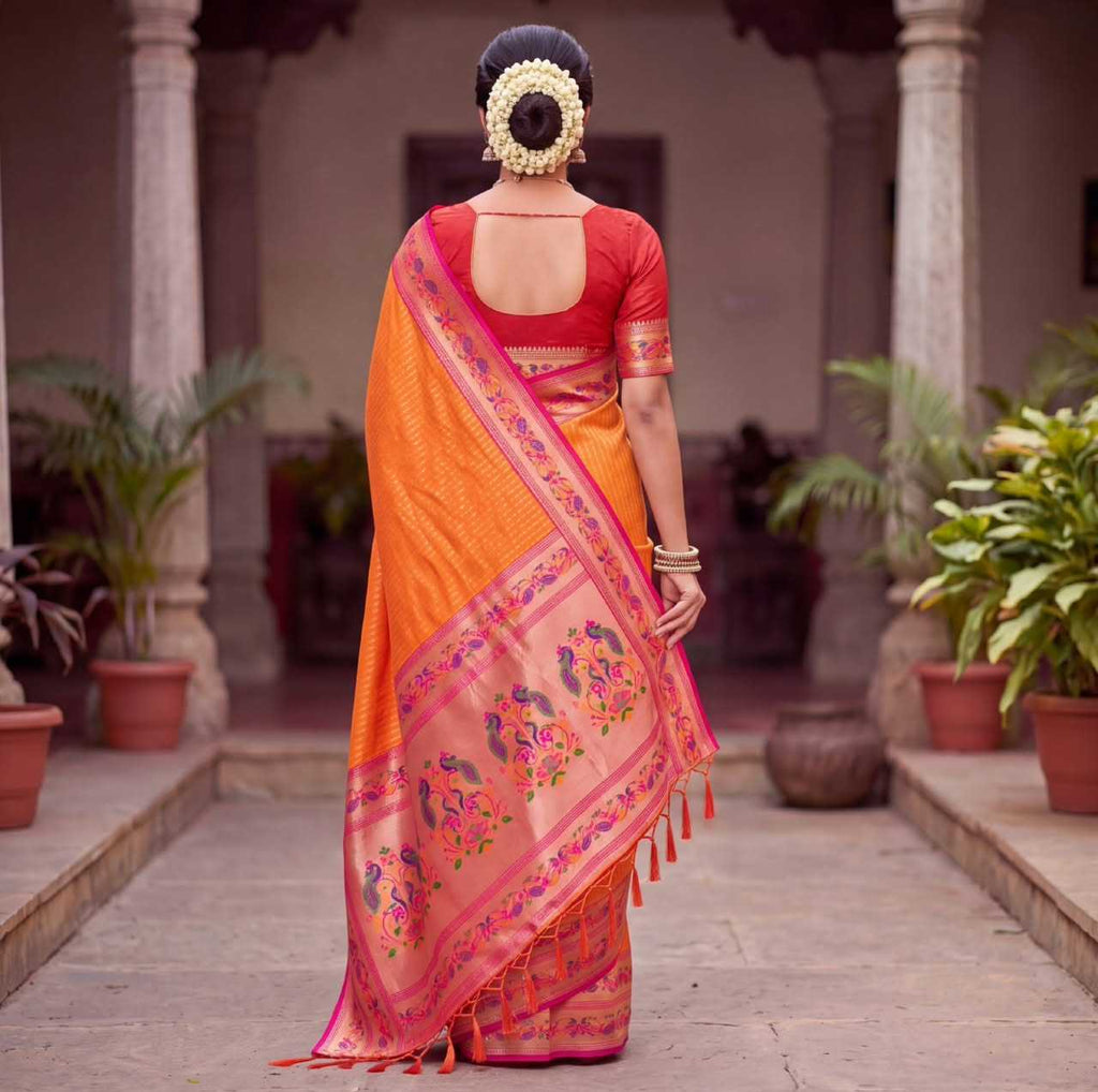 Paithani Soft Silk Saree with zari stripes and rich pallu - Image 8