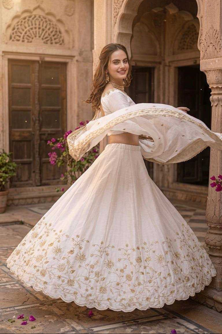 White Designer Lehenga Zari Work