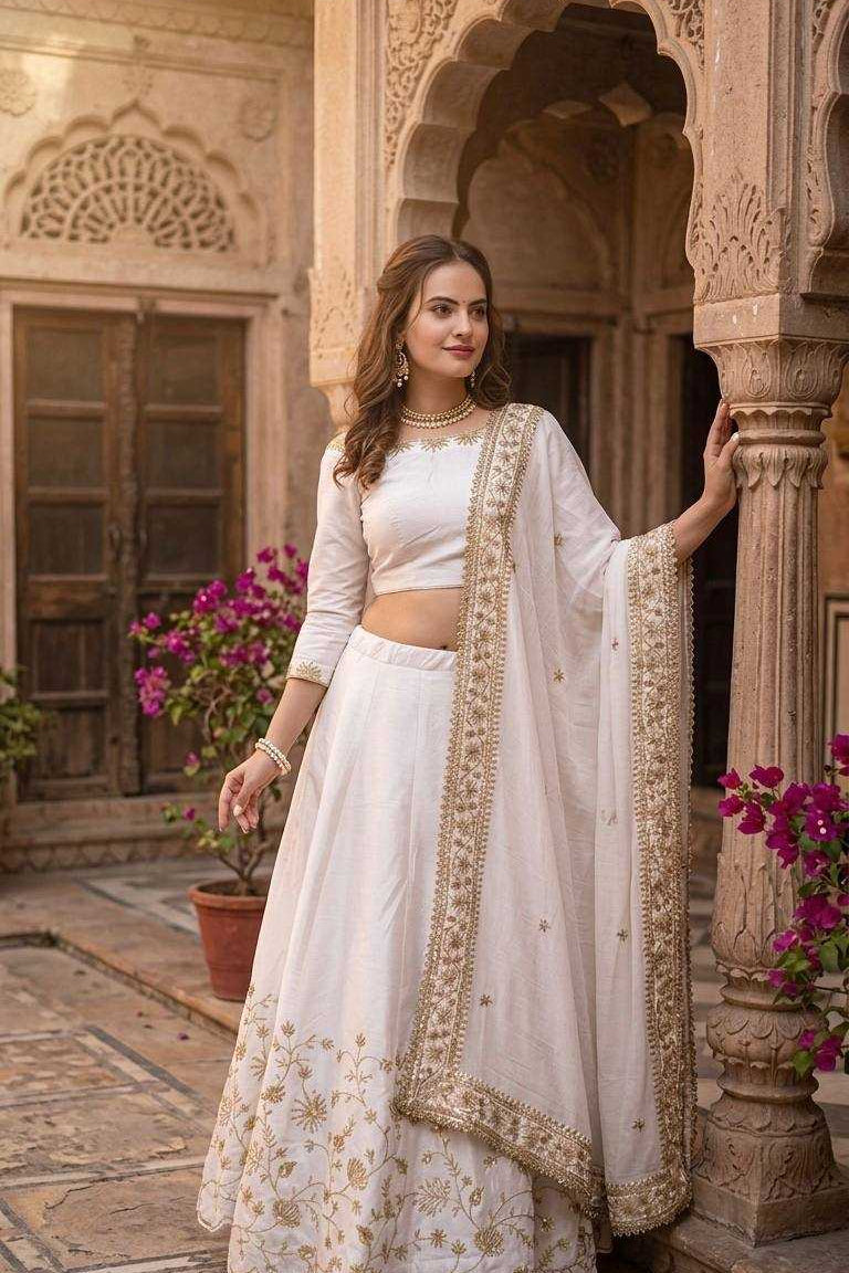White Designer Lehenga Zari Work